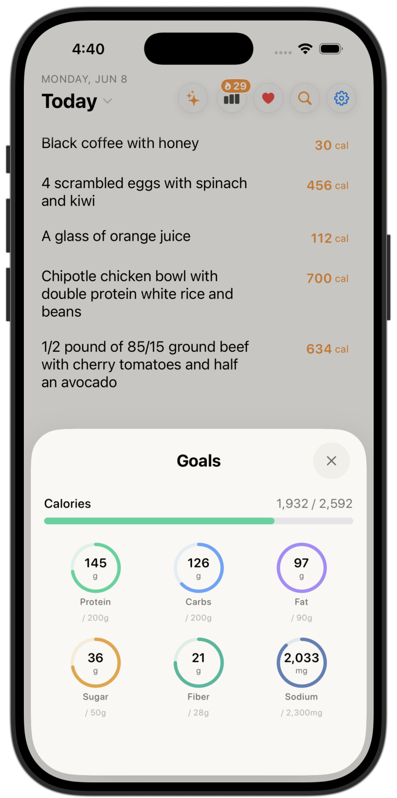Personalized calorie and macro goals in Nouri