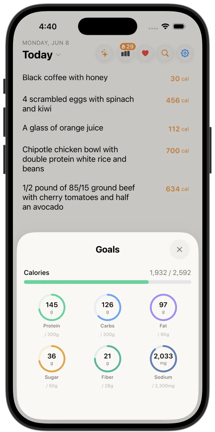 Personalized calorie and macro goals in Nouri