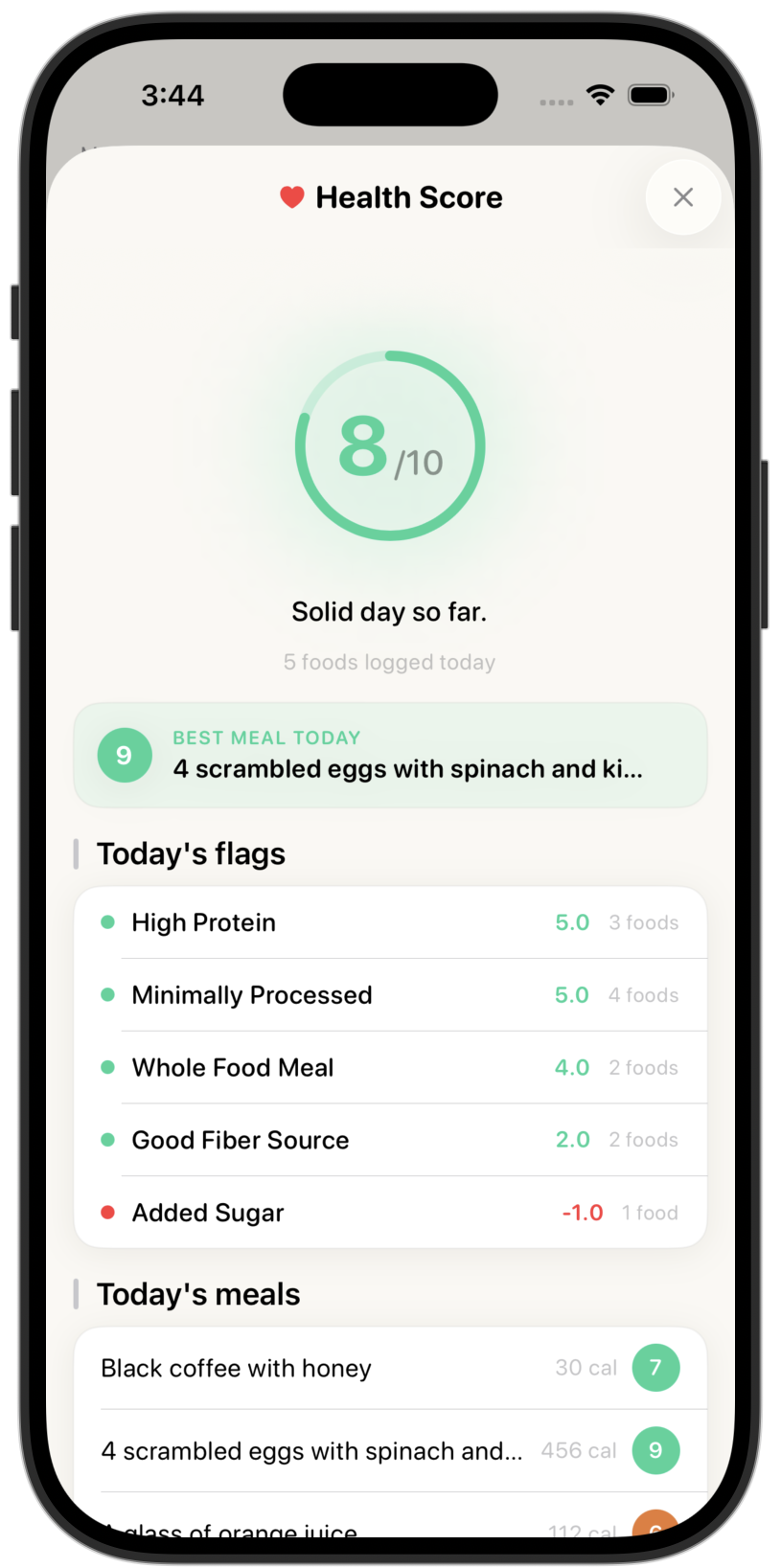 Nouri Health Score weekly view