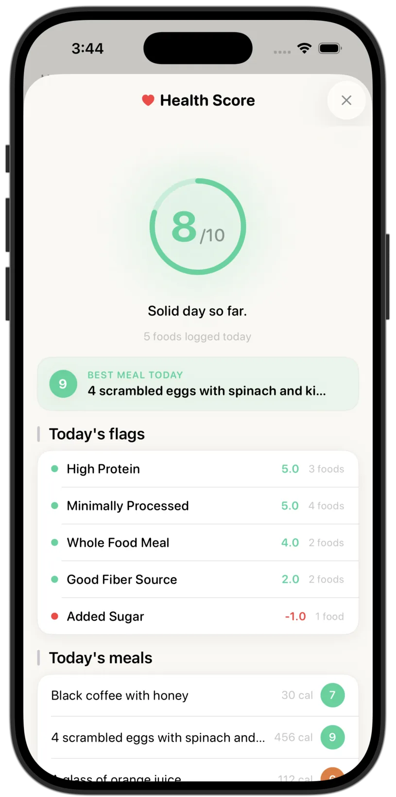 Nouri Health Score weekly view